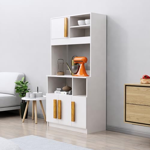 Image of Bniture Engineered Wood Storage Cabinet | Open Sideboard Cabinet for Living Room with 4 Door & Shelves | Multipurpose Cabinet Organizer for Home | Space Saving Kitchen Crockery Unit | Frosty White