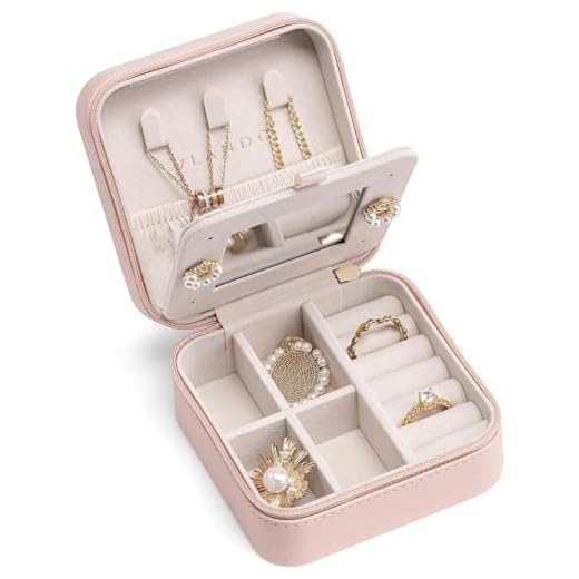Vlando Small Travel Jewelry Box Organizer - Display Case for Girls Women Gift Rings Earrings Necklaces Storage with Mirror, Pink