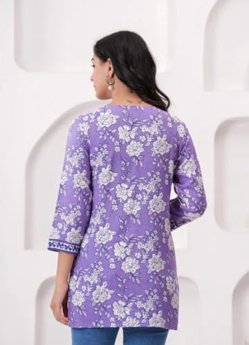 Image of Women's Floral Print Tunic Top, 3 /4 Sleeve, V-Neck, Casual Wear