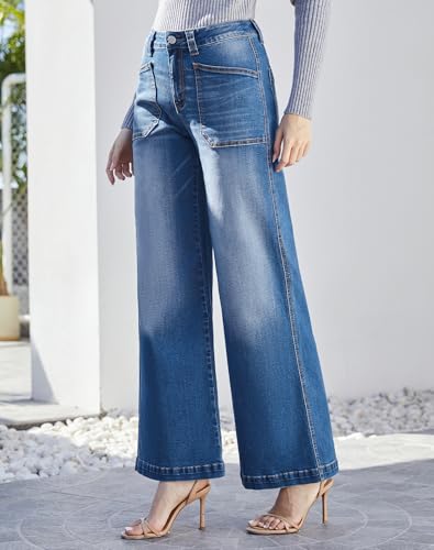 Women's Wide Leg Sweatpant Jeans Y2k Baggy Loose Trouser Jeans High Waisted Stretch Denim Pants3