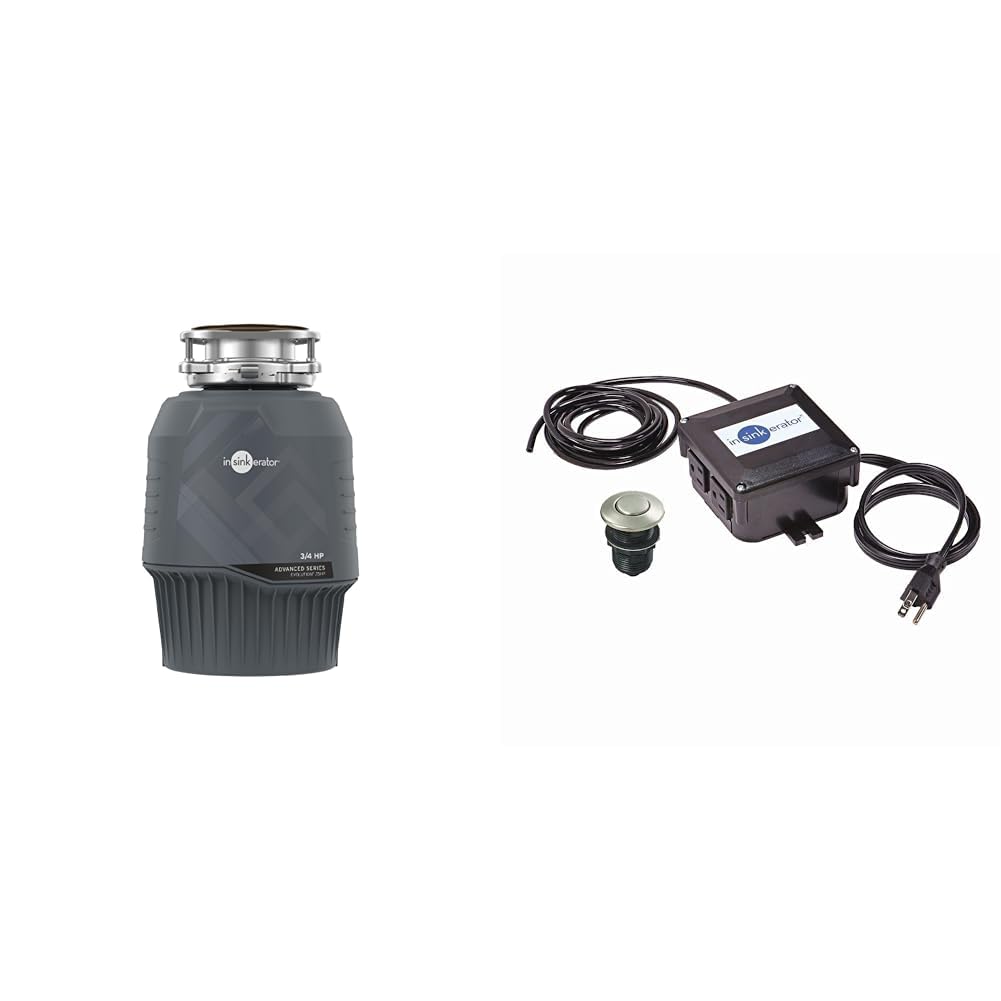 InSinkErator EVOLUTION 0.75HP 3/4 HP, Advanced Series EZ Connect Continuous Feed Food Waste Garbage Disposal, Gray &amp; STS-OOSN Garbage-disposals, Satin Nickel