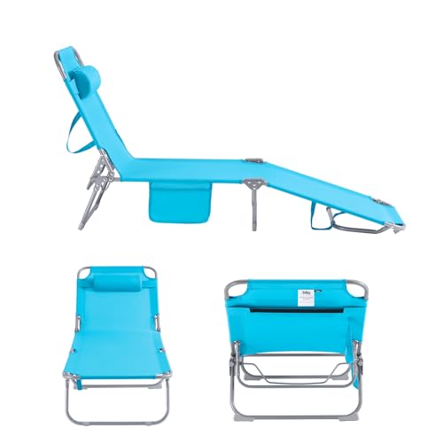 Sdraio Pieghevole,Lettino Prendisole,Schienale Reclinabile,1 Pezzo, Blu OGS35-B - 9