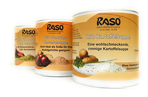 Bio Suppen PAKET 250g Instant Suppe Tomaten Kartoffel Creme Suppe | 1x BIO Kartoffelsuppe 250g | 1x BIO Gemüsebrühe 300g | Instantsuppen | Trocken Suppen von RASO Naturprodukte Cover