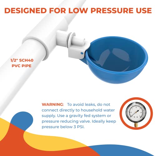 Lil'clucker Large Automatic Chicken Waterer Cups And 1/2" Pvc Tees - Chicken Water Feeder - Suitable For Chicks, Duck, Goose, Turkey And Bunny - Poultry Water Feeder Kit - 5 Pack (Blue) #TOP2