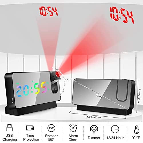 Gevaabu Projection Alarm Clock Digital Wall Clock, Digital Clocks For Bedrooms Alarm Clock For Heavy Sleepers Adults Kids With 180° Projector, Dimmer, Usb Charger, Projection Clock For Bedroom Ceiling #TOP2