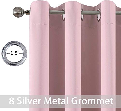 Yakamok Light Blocking Window Blackout Curtains Thermal Insulated Room Darkening Drapes for Bedroom,Solid Grommet Top Window Panels, 52x108 Inch, Pink, One Pair