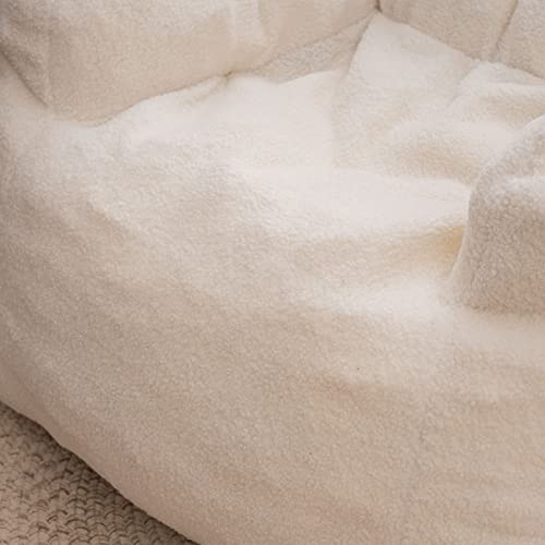 Soft Tufted Bean Bag Chairs For Adults, Medium Teddy Fabric Bean Bags With Arms, Ivory #TOP5