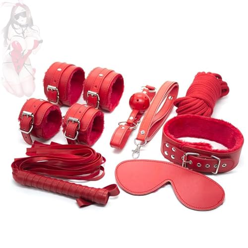 Set de juego de rol de 7 piezas de cuero rojo de felpa para fiestas, ideal para aumentar la diversión