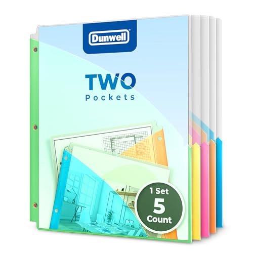 Jaquettes de classement Dunwell en plastique sans onglet pour classeur à 3 anneaux, lot de 5
