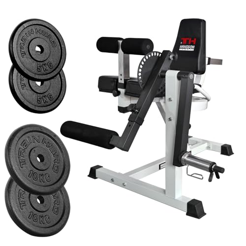 Hansson Sports® Beintrainer HomePro Einzelstation Beintrainer Beinbeuger Beinstrecker mit Gewichten optinal (C:Mit Gusseisen 30KG)