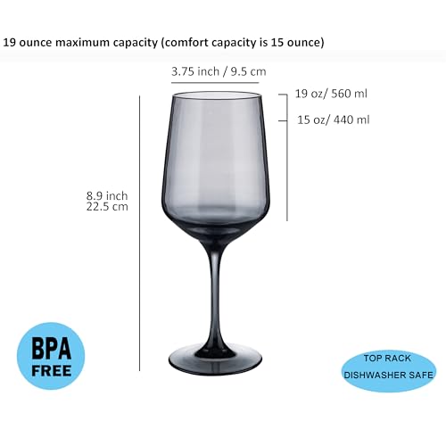 KOXIN-KARLU Unbreakable Classic 18 ounce All-Purpose Plastic Stem Wine Glasses Acrylic Glasses, set of 6 Grey by KOXIN-KARLU - Used condition - Image 2