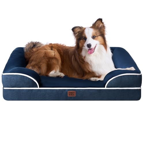 EHEYCIGA Cuccia Cane Interno Taglia Grande, Cuscino Cane Impermeabile Sfoderabile e Lavabile, Letto per Cani con tre Lati Rialzati Ortopedico, Blu Navy, 104x68x16cm