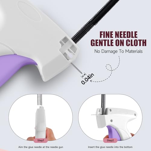 Image of Micro Sewing Gun Stitch Gun for Clothes, White /Light Purple Color Versatile Stitching Gun for Hemming Pants Repairing Seams and More