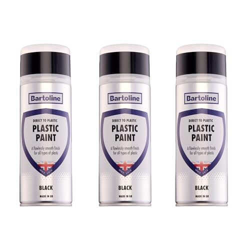Bartoline Direct to Plastic Paint Black 400ml Gloss Finish 3 Pack, All-in-One Primer, Undercoat and Topcoat for Plastic Durable, Weather Resistant Spray Ideal for Furniture, Car Bumpers and DIY