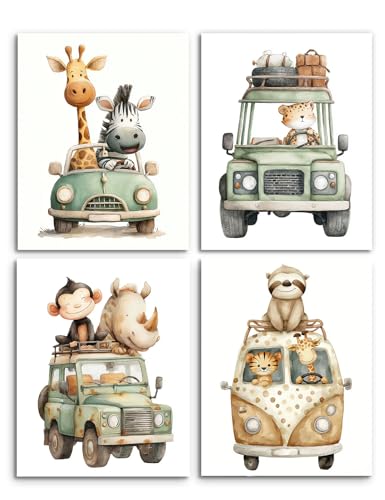 Image of Frimeeme Animal Car Safari Wall Art Prints, Set of 4, 8x10 Inch, Unframed