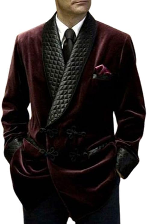 Men's Burgundy Velvet Jacket Men Double Breasted Smoking Jackets Dinner Party Wear Smoking Jacket Black Satin Quiltet Robe2