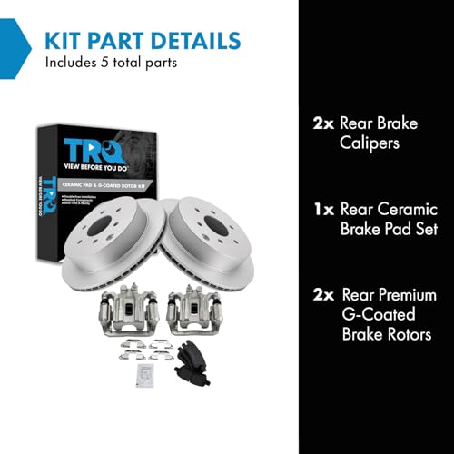 Image of TRQ Rear Brake Pad and Rotor Set Ceramic Vented Coated Rotors Calipers