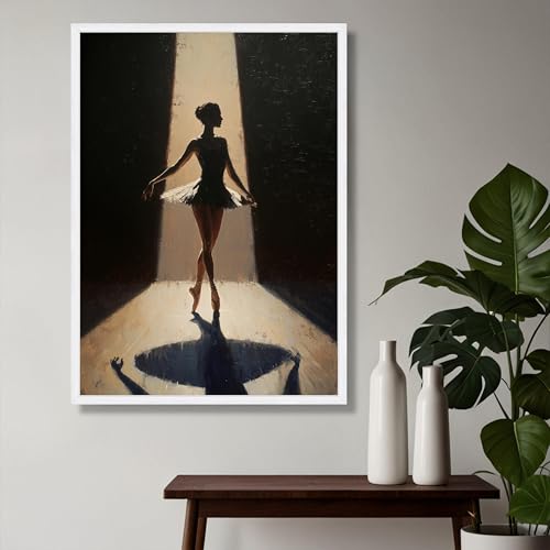 Toile danseuse de ballet éclairage dramatique tableau noir beige - 4