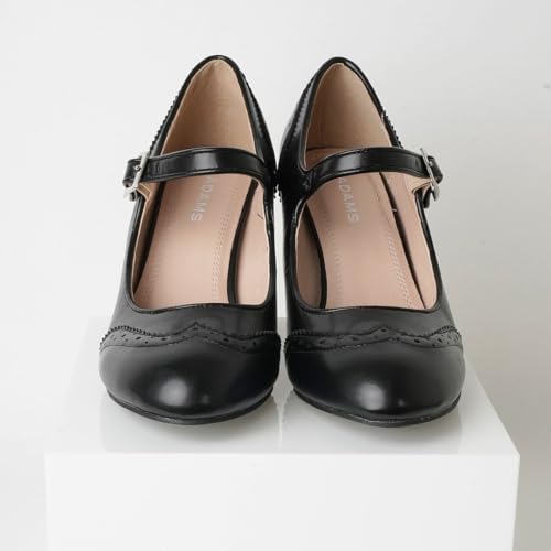 J. Adams Kym Mary Jane Shoes Women Oxford Pumps - Cute Low Kitten High Heels - Retro Vintage Shoes for Women 1950s Mary Janes Round Toe Shoe with Ankle Strap