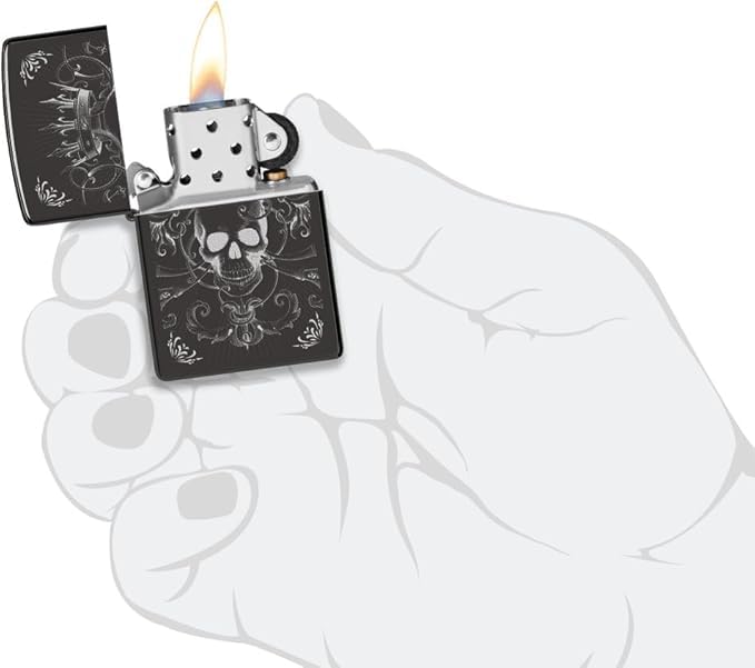 Encendedor Zippo personalizado diseño calavera negro miniatura 3