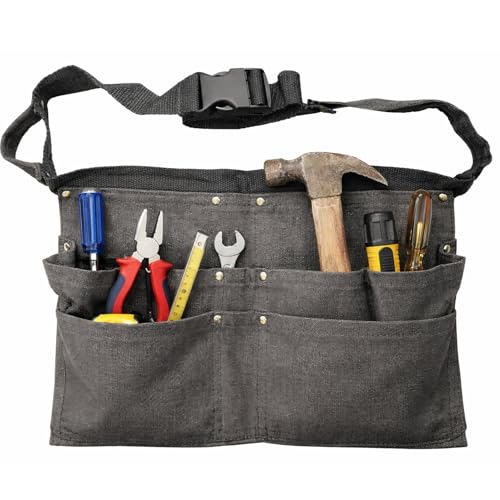 ULUPJ 6-Pocket Tool Apron Bag Pouch with Adjustable Belt, Canvas Tool Belt Storage Organizer, Waist Tool Organizer for Electricians, Maintenance, Handyman, Men(Apron Only, Gray)