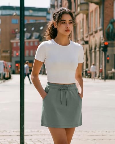 G4Free Golf Skirts for Women Elastic High Waisted Drawstring Casual Weekend Lounge Skirt with Pockets Comfy Modal Soft(Gray Sage,M) — view 2