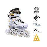 Sljj Außen Einstellbare Schwarz-Speed ​​Roller Skates for Kinder mit Voll leuchten LED Räder, weißes Gold Inline Skates for Mädchen und Jungen, Männer und Frauen