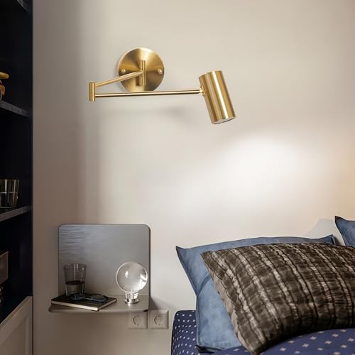 Image of Indoor Wall Light Adjustable Swing Arm 5W LED Metal Wall Lamp 3000K Warm White Retro Vintage Industrial Wall Sconce, for Living Room Bedroom Hallway Corridor Stairs Hall, Gold