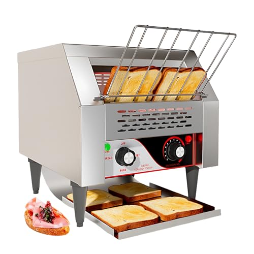 Toaster à Convoyeur Commercial pour Bagels et Buns, 10-30 Tranches/Min, Grille-Pain Professionnel en Inox, Chauffage Triple Anneau, avec Plateau à Miettes(20 Slices/Min (2200W))