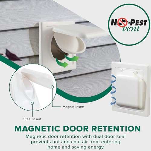 Image of NO-PEST VENT Dual Door Dryer Vent Cover 4 Inch Outdoor, Made in USA, Highest UV-Resistant Plastic, No Lint-Collecting Screen (White, 4 inch Plastic Vent With Duct Tube)
