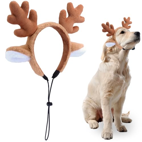Beviliu Dog Reindeer Antlers Headband, Brown Dog...