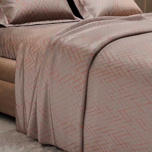 Image of Stoa Paris 300TC UltraSatin Printed Double Bedsheet with 2 Pillow Covers, Gentle on Skin & Hair, Wrinkle & Fade Resistant, Home Decor, Gift for Couple, Starlit Night - Champagne (228cm x 254cm)