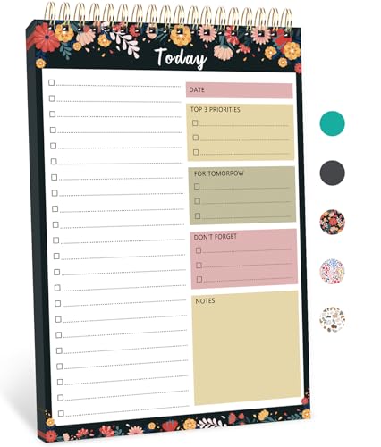 CICPAP To Do List Notepad - To Do List Notebook for Work with 52 Sheets, Undated Daily Planner Perfect for Enhanced Productivity and Goal Achievement - Black Floral