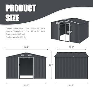 Ball cast 8×10 ft outdoor storage shed heavy duty metal sheds with sloping roof and sliding doorswaterproof tool sheds with punched vents for gardenbackyardlawneasy to assemblegrey  urban country home decor