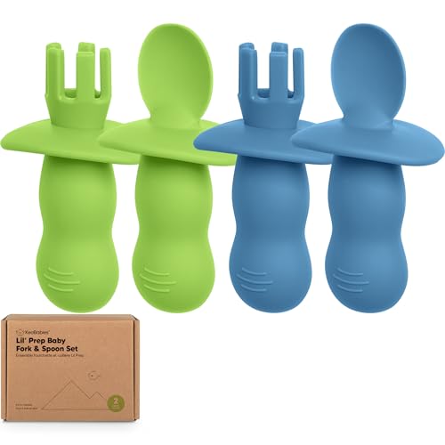 Image of KeaBabies 4-Pack Silicone Baby Spoons and Forks Set, BLW, BPA-Free (Kea) | Baby Led Weaning Utensils 6-12 Month, Easy to Hold Self Feeding Toddler Spoon & Training Fork, Teething Baby Eating Essential