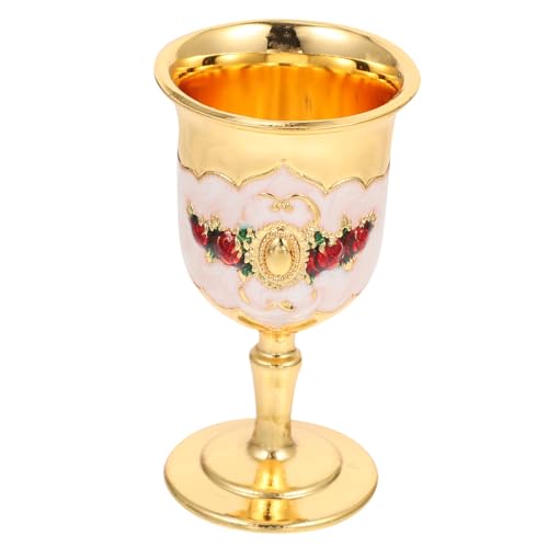 Alipis Copa De Vino Blanco De Copa De Vino De Aleación De Zinc Incrustaciones Flor Doradas Para Bar Casa o Fiesta Diseño Floral Aleatorio Vidrio Irrompible