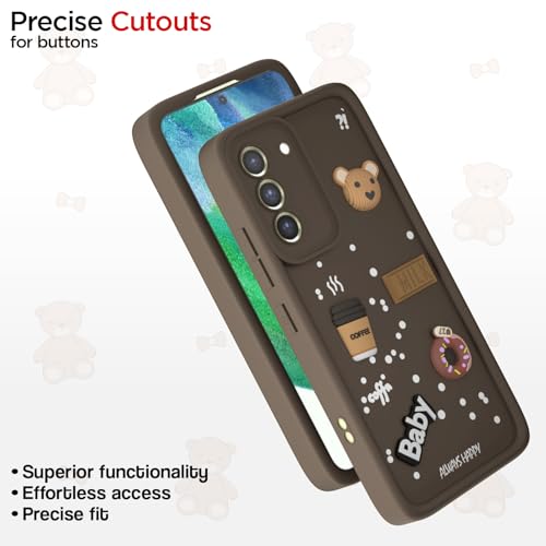 Image of Pikkme Back Cover for Samsung Galaxy S21 FE 5G | Cute Fun Cartoon 3D Bear Silicone Full Body Protection Bumper Cover (Brown)