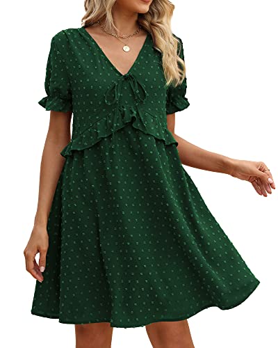 Weeso Summer Beach Dresses For Women 2023 Dark Green V Neck Dress Business Casual Large #TOP2