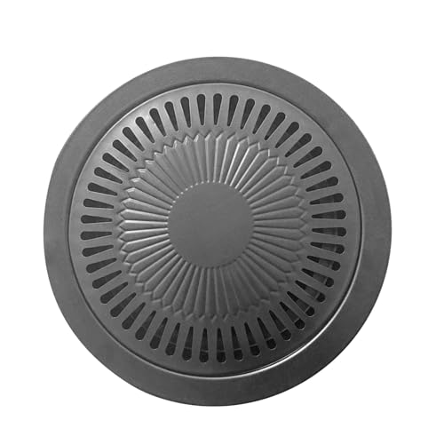 Annadue Poêle de Barbecue Coréenne Ronde, Gril de Cuisinière en Fer, Plaque de Gril de Barbecue Antiadhésive pour la Cuisine Extérieure Intérieure