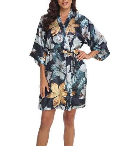Image of Women's Short Satin Robes Lightweight Silky V-Neck Sleepwear Wedding Bridal Party Bride Bridesmaid Bathrobes