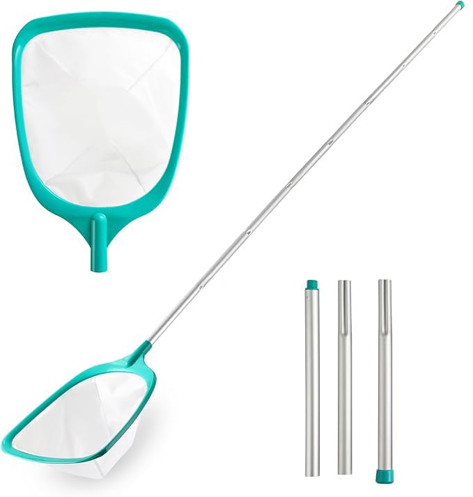 KASTWAVE Pool Skimmer - Pool Skimmer Net with 3 Aluminum Pole Sections 55'', Skimmer Net with Fine Mesh Net for Cleaning Leaf of Swimming Pools