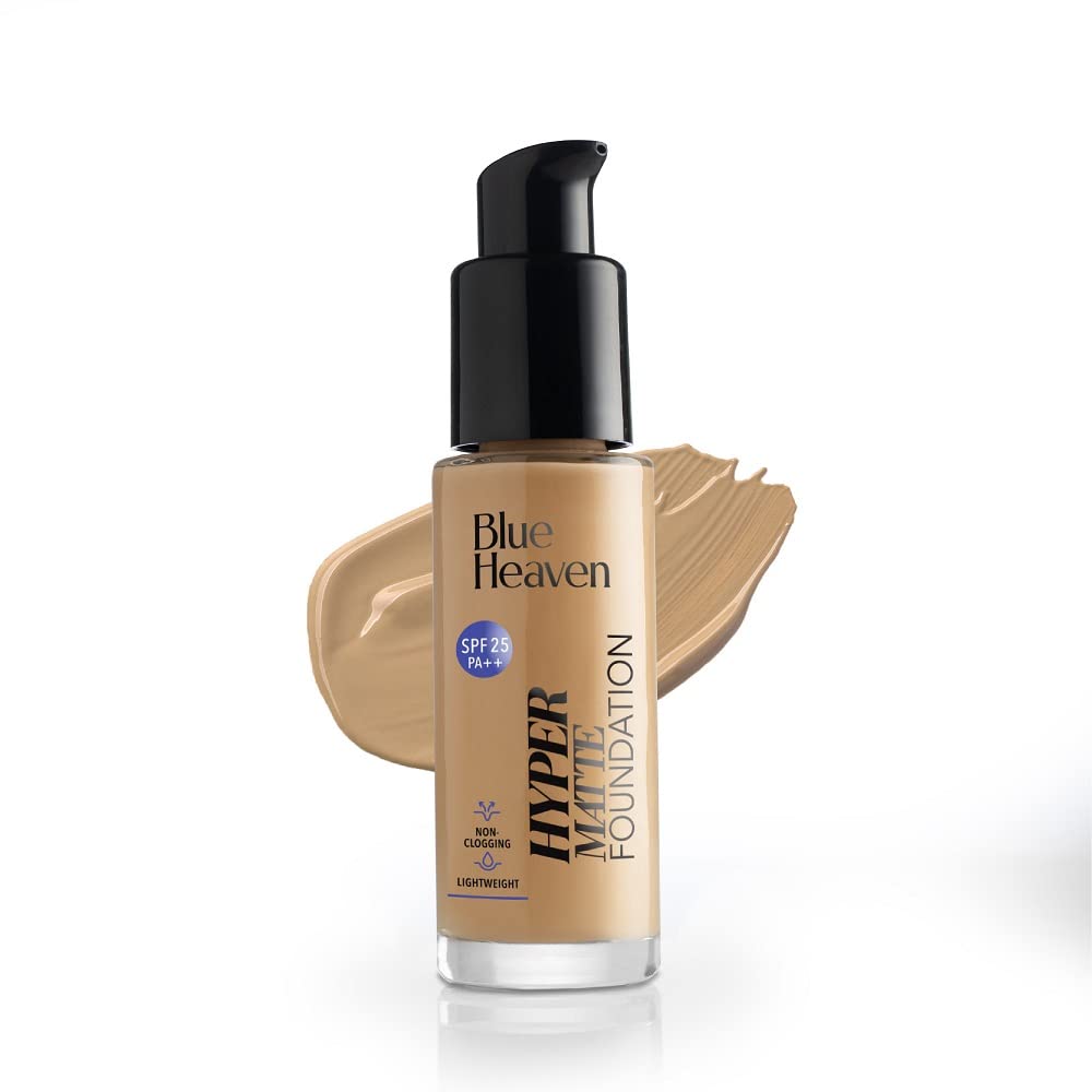 Blue Heaven Hyper Matte Foundation for Face Makeup with SPF 25 PA++, Matte Finish, Light Weight Formula, Medium Coverage for All types of Skin, Cream 401- Caramel, 30ml