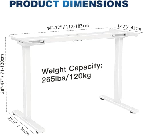 Image of Audiovan Home /Office Height Adjustable Electric Table Frame | Dual Motor | 120KG Wt. Capacity with 3 Memory Presets | Electric Sit Stand Desk Frame Only (White 47 inch-28 inch) (White, Dual Motor)