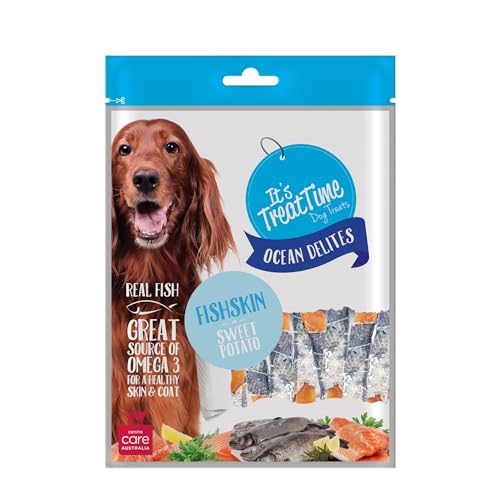 It's Treat Time Ocean Delites Fishskin & Sweet Potato Dog Treat, 100G, Real Fish, Great Source of Omega 3, Joint Health, Tartar Control, Suitable for All Dogs