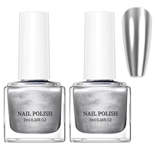 Vernis à ongles métallisé effet miroir, vernis à ongles argenté, vernis à ongles chromé à séchage rapide, sans lampe UV, facile à appliquer et à retirer,...