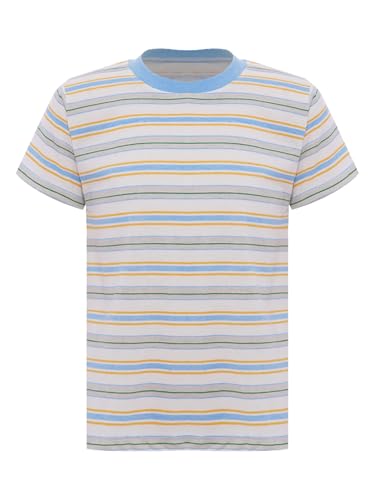 FEESHOW Girls Boys Summer Stripe Short Sleeve Cotton T-Shirt Casual Round Neck Basic Soft Shirts PE School Sports Tops3