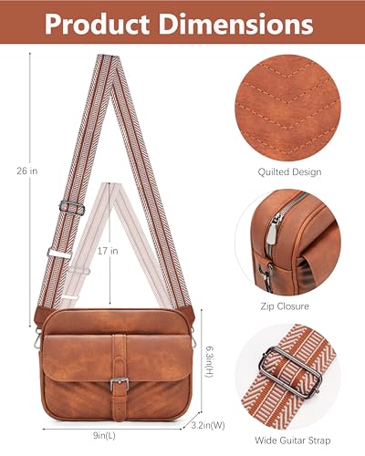 Image of Crossbody Bags for Women,Multi-Pocket Leather Crossbody Purse | RFID Blocking Pockets,Fits iPad,Adjustable Wide Strap,Quilted Exterior,8 Card Slots,Gift Ready