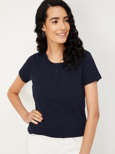 Image of Max Women Cotton Blend Solid Regular Fit T-Shirt