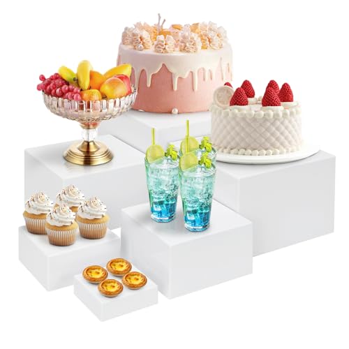 Umelee 6 Soportes para Buffet, Expositor Acrílicos con Base Hueca, para Exhibir Comida, Postres, Joyas, Figuras, para Mesas de Fiesta y Decoración (Blanco)