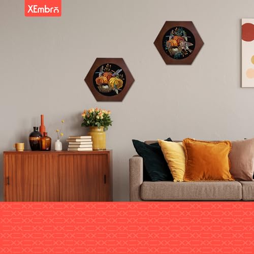 Image of XEmbro 8 Inch Wood Embroidery Hoop Frame, Hexagon Wood Embroidery Display Frame with 8 Inch Embroidery Hoop for Finished Cross Stitch Hoop Frame, DIY Craft Projects and Decoration Ornaments